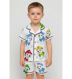 Erkek Bebek Köpek Baskılı Kısa Kollu Şortlu Pijama Takımı - 12-18 Yaş / BEYAZ