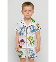Erkek Bebek Köpek Baskılı Kısa Kollu Şortlu Pijama Takımı - 12-18 Yaş / BEYAZ