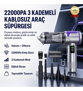 HL-163 22000PA Şarjlı Araç Taşınabilir Süpürgesi - 3 Kademeli Dijital Ekranlı