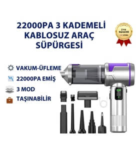 HL-163 22000PA Şarjlı Araç Taşınabilir Süpürgesi - 3 Kademeli Dijital Ekranlı