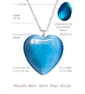 Sertifikalı Kalp Model Koyu Mavi Akik Taşı Kolye (Gümüş Aparatlı) (Çok Renkli)