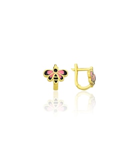 Gümüş altın yaldızlı mineli arı modeli çocuk küpesi SGTL12419GOLD