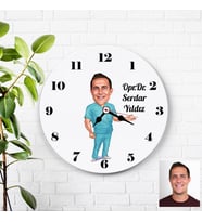 Karikatürlü Operatör Doktor Erkek Kişiye Özel Duvar Saati