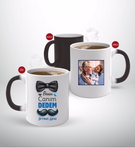 BK Gift Kişiye Özel Canım Dedem Tasarımlı Fotoğraflı Sihirli Kupa Bardak-3 (Beyaz)