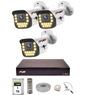 FURY 3 LÜ Sesli 15 Warm Led Gece Renkli Görüş Su Geçirmez Güvenlik Kamerası Seti 1TB