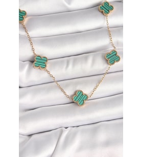 316L Çelik Gold Renk Zincir Yeşil Yonca Model Kadın Kolye 5886 - SSSSSS6836-9510