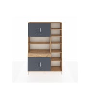 Arges Dolap 10 Raflı Tek Çekmeceli 4 Kapaklı 132x30x195 Çam-Antrasit/Çam