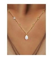 Demas Gold Pirlanta 14 Ayar Altin Dorikalı Damla Beyaz Opal Taşlı Kolye