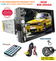 7 İNÇ DOKUNMATİK DOUBLE TEYP + 8 LED GECE GÖRÜŞ GERİ VİTES KAMERA İKİSİ BİR ARADA