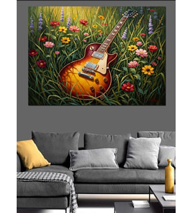 Çiçek Bahçesinde Klasik Gitar Tablosu Dekoratif Kanvas - Mdf Ahşap Tablo
