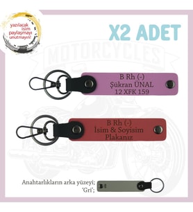 Yol Sürücülerine Özel Anı Hediye İsim Plaka, B Rh (-) Kan Grubu x2 Anahtarlık, Nar Çiçeği-Pembe-Gr (Çok Renkli)