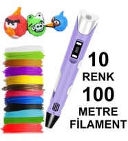 MOR 3D Kalem Yazıcı+10 renk 100 metre (10x10metre) PLA Filament