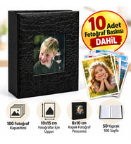 10 Adet Fotoğraf Baskısı + 100'lü Deri Pencereli Fotoğraf Albümü – 10x15 cm