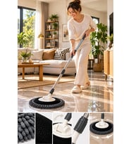 Mikrofiber Püsküllü Döner Mop Paspas Seti Metal Saplı Oval Başlıklı Yer Temizlik Paspası