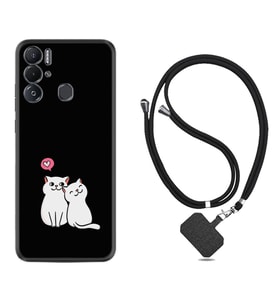 Tecno Pova Neo Kılıf Silikon Boyun Askılı İpli Desenli Silikon Love Cats 1690
