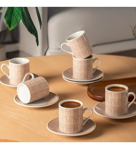 Sd-210-5 Porselen 6 Kişilik Fincan Seti 12 Parça Türk Kahvesi Fincanı Takımı-100ml