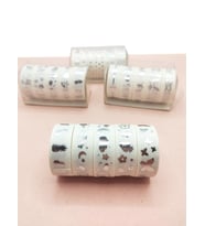 Gümüş Yaldızlı Vintage Washi Tape Bant Yapışkanlı Maskeleme Kağıdı 5 li - Kelebek Ananas