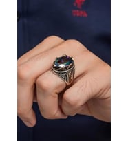 Mistik Topaz Taşlı Dalga Motif 925 Gümüş Erkek Yüzük