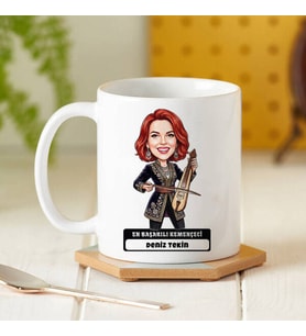 Kemençe Sanatçısı Müzisyen Kadın Karikatürlü Kupa Bardak
