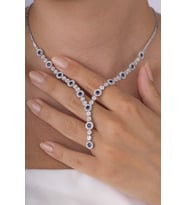 Gümüş Pazarım Safir Taşlı Su Yolu Pırlanta Montür Rodyum Kaplama Gümüş Kolye