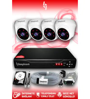 BAYICAM 4 Kameralı Dome 4 İç Kamera Set 100 GB HDD Full HD Gece Görüşlü Güvenlik Kamerası Sistemi