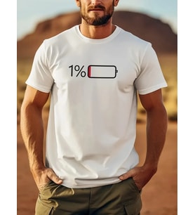 Erkek Sarj %1 Baskılı T-Shirt Kısa Kol Bisiklet Yaka Regular Fit Tişört - Beyaz