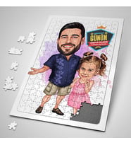 Mükemmel Baba ve Kızı Karikatürlü Puzzle
