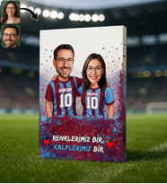 BK Gift Kişiye Özel İsimli Bordo-Mavi Sevgili Karikatürlü Kanvas Tablo - Ev Hediyesi, Doğum Günü Hediyesi, Taraftar Hediyesi