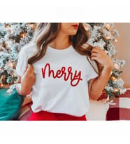Yılbaşı Merry Christmas Baskılı Kısa Kollu Oversize Bisiklet Yaka T-shirt - Beyaz