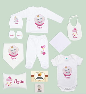 BK Kids Kişiye Özel 11 Parça Beyaz Hastane Çıkışı Body Zıbın Battaniye ve Yastık Hediye Seti-4
