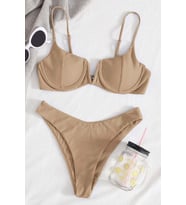 Angelsin Üstü V Göğüs Dekolteli Bikini Takım (Bej)