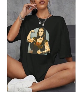 Baskılı Oversize T-shirt - Siyah