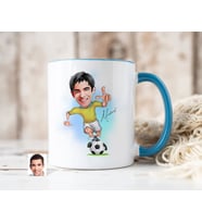 Bk Gift Kişiye Özel Futbolcu Karikatürlü Mavi Kupa Bardak-10, Sevgiliye Hediye, Arkadaşa Hediye