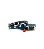 Cattie Gerçek Deriden El Yapımı Taşlı Kedi Boyun Tasması 1x18-22cm - Royal Blue