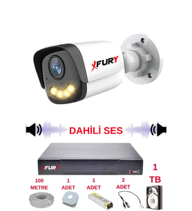 FURY 1 li Sesli Gece Renkli Görüş Güvenlik Kamerası Su Geçirmez Güvenlik Kamerası Seti 5590s 1TB