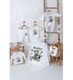 Pia Baby Premium %100 Pamuk 10 Parça İsimli Erkek Bebek Hastane Çıkışı Yeni Doğan Hediyelik Set 5000-01 (Krem)