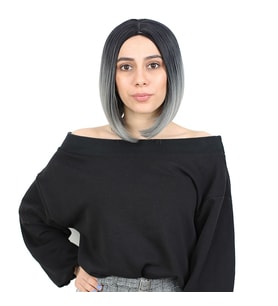 Kahkülsüz Düz Kısa Fiber Sen Peruk / Siyah / Gri Ombreli