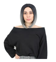Kahkülsüz Düz Kısa Fiber Sen Peruk / Siyah / Gri Ombreli