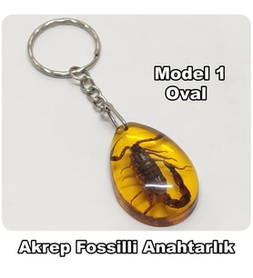 Akrep Fosilli - Toz Kehribar - Anahtarlık - Model 1 - Oval