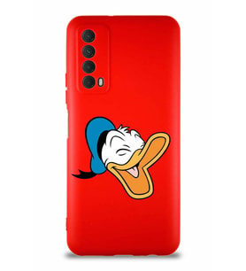 Huawei P Smart 2021 Soft Premier Kapak Donald Duck-E Tasarımlı Silikon Kılıf - Kırmızı (Şeffaf)