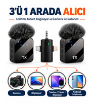 Kablosuz Yaka Mikrofonu 2 li Mikrofon 3 in 1 Wireless Microphone