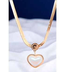 Sedef Kalp Kolye Gold Renk Paslanmaz Çelik Kadın Romantik Hediye Kolye