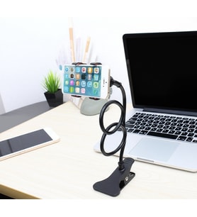 Akrobat Telefon Tutucu 60cm Spiral Gövdeli, 360° Oynar Başlıklı,Araç/Ofis/Yatak Kullanımı İçin Siyah