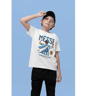 Messi Argentina 10 Baskılı Unisex Futbolcu Çocuk Tişört (1-12 Yaş)