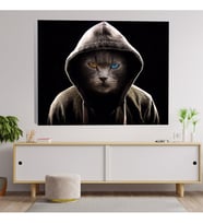 Renkli Gözlü Kapşonlu Kedi Adam Dekoratif Kanvas Tablo