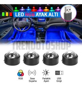 Ayak Altı USB'li Sese Duyarlı RGB Led Işık Yuvarlak 4'lü Yeni Model