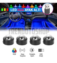 Ayak Altı USB'li Sese Duyarlı RGB Led Işık Yuvarlak 4'lü Yeni Model