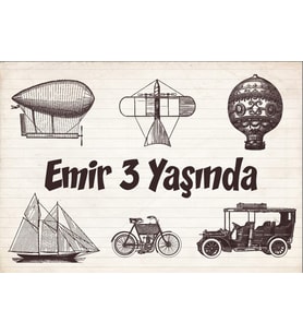 Vintage Araçlar Temalı Doğum Günü Afişi 35X50 cm