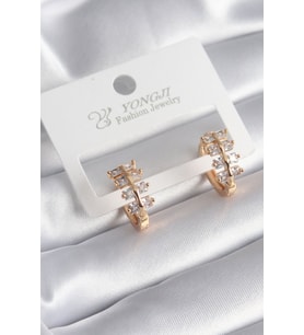 Pirinç Gold Renk Zirkon Taşlı Kadın Küpe - TJ-BKP8356