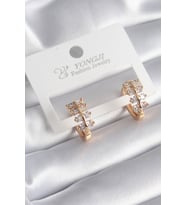 Pirinç Gold Renk Zirkon Taşlı Kadın Küpe - TJ-BKP8356